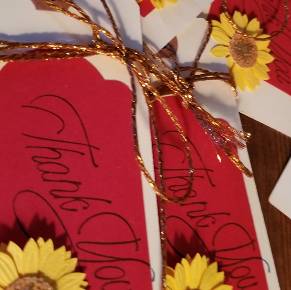 (10) Handmade Thank you tags, burnt red, bronzed accent and Sunflower - Picture 3 of 5